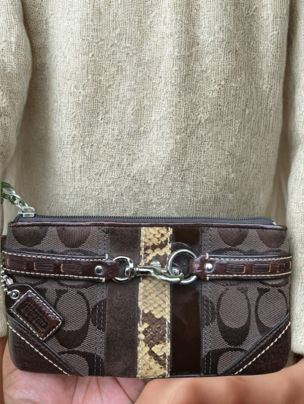 Coach Vintage Signature Snakeskin Accent Wristlet